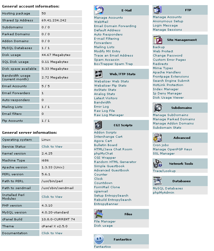 Screen Shot of Cpanel